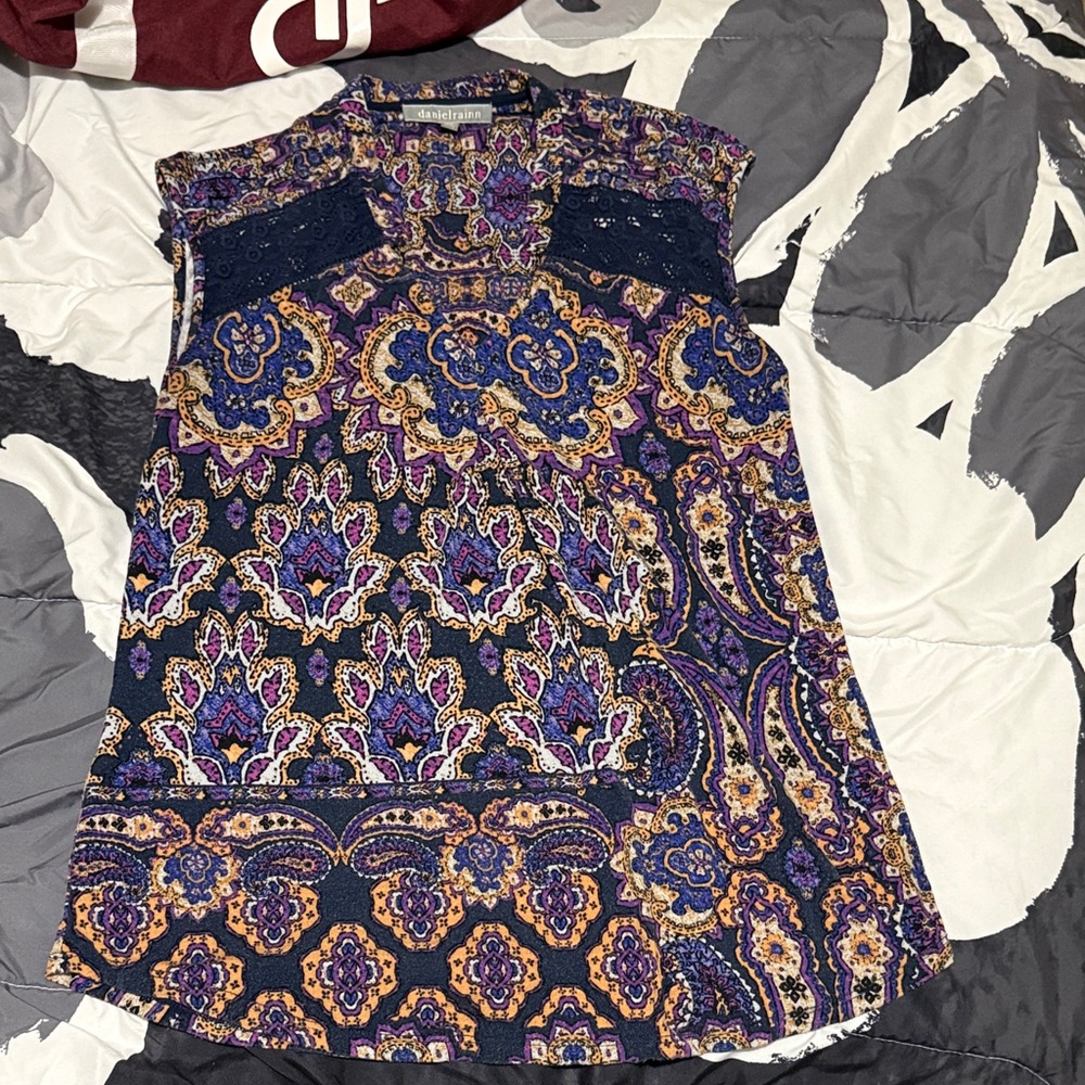 Daniel Rainn Navy and Purple Paisley Blouse